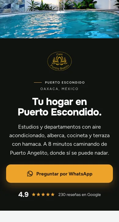 Casa Puerto Bonito, página de reservas directas